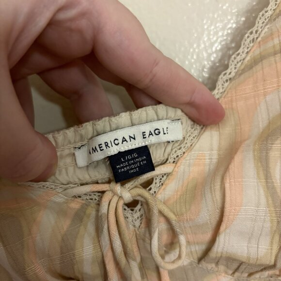 American Eagle Women L Peach Swirl Retro Groovy Flutter Sleeve Corset Mini Dress - Picture 7 of 11